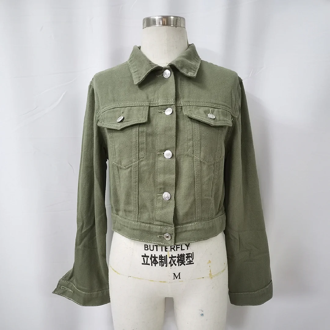 Women's Casual Short Denim Jacket Lapel Denim Crop Jacket