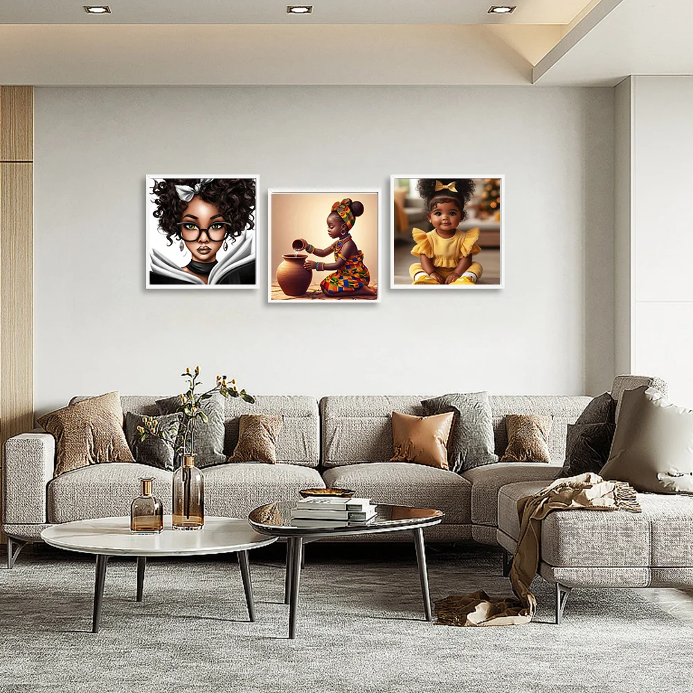 3pcs Diamond Painting - Full Round Drill - Girl(Canvas|30*30cm)