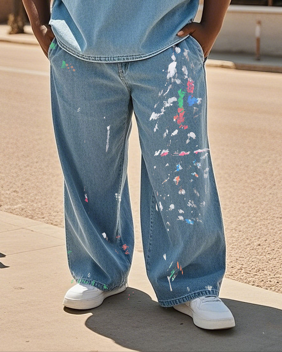 Plus Size Men's Daily Casual Graffiti Loose Jeans