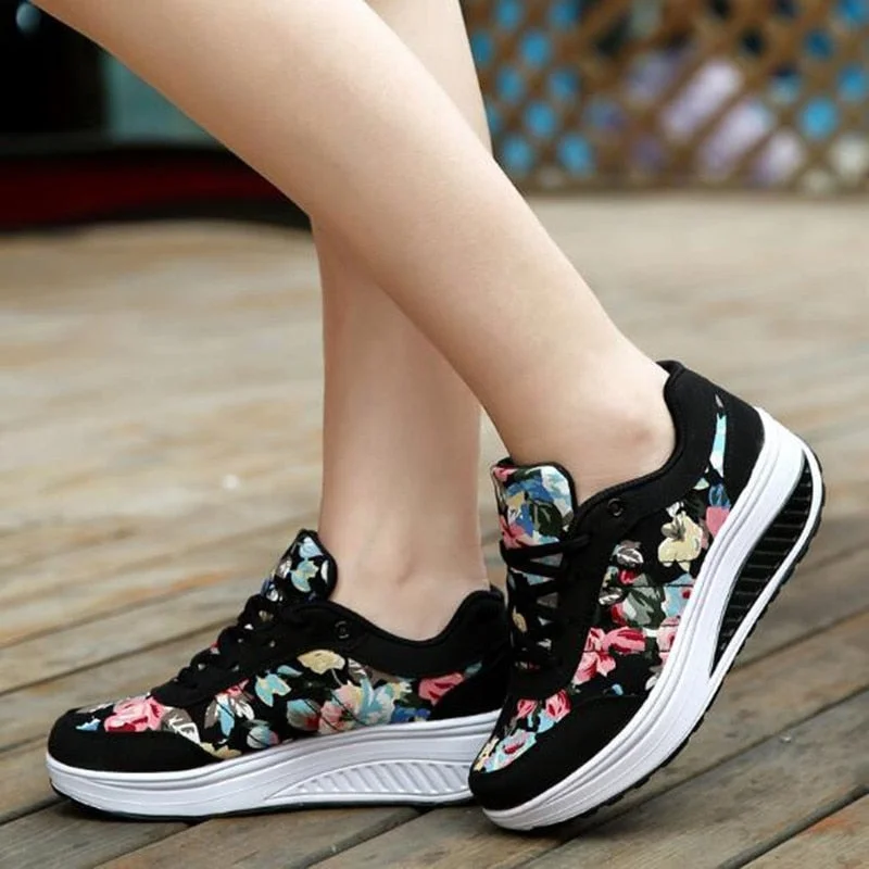 New Fashion Breathable Women's Casual Sports Shoes Women Wedge With Thick Sole Rocking Shoes Women Sneakers Zapatillas Mujer