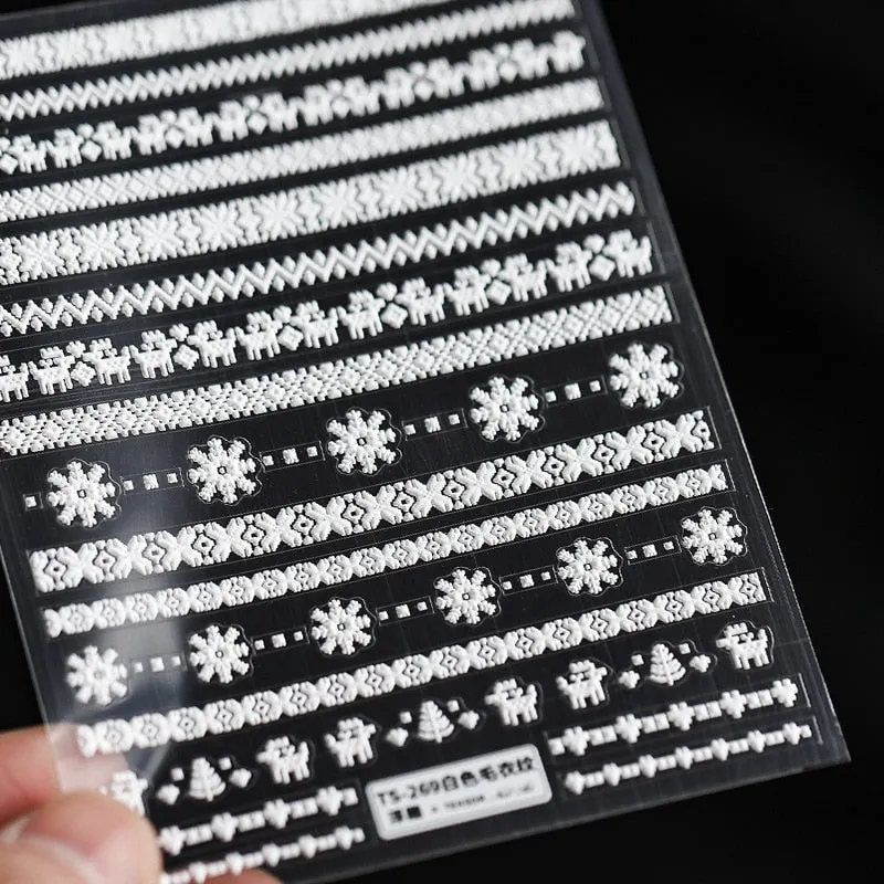 5D Nail Art Stickers Christmas SnowFlake Snowman Deer Tree Design Three-dimensional Frosted Thin Relief Nail Art Charms Decor-Nail Inspo