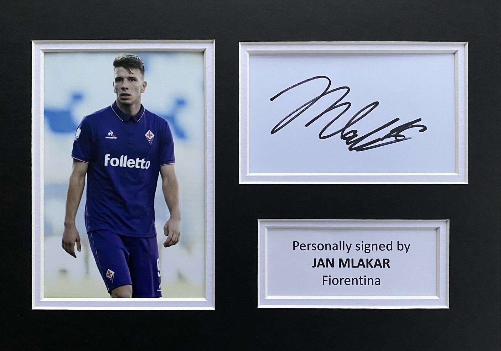 Jan Mlakar Hand Signed White Card In A4 Fiorentina Mount Display