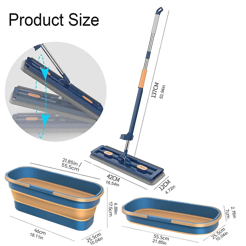 SAKER&reg; Large Flat Mop and Scalable Bucket with Wheels