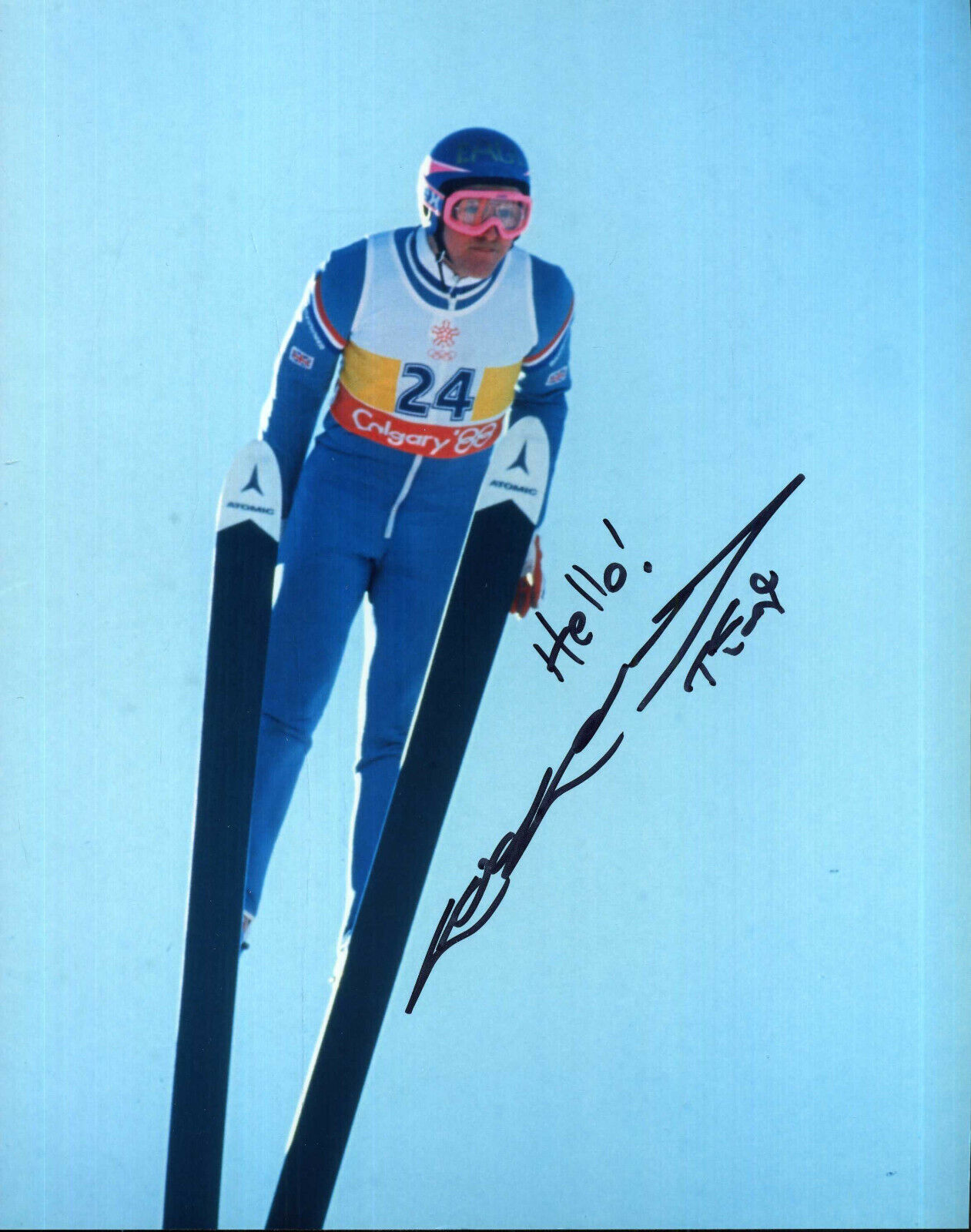 EDDIE 'THE EAGLE' EDWARDS Signed Photo Poster paintinggraph - Ski Jump Champion - Preprint