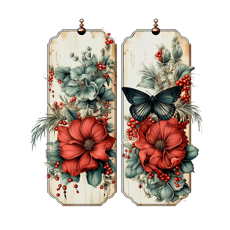 Retro Red Flower Butterfly 30*40CM (Canvas) Full Round Drill Diamond Painting gbfke