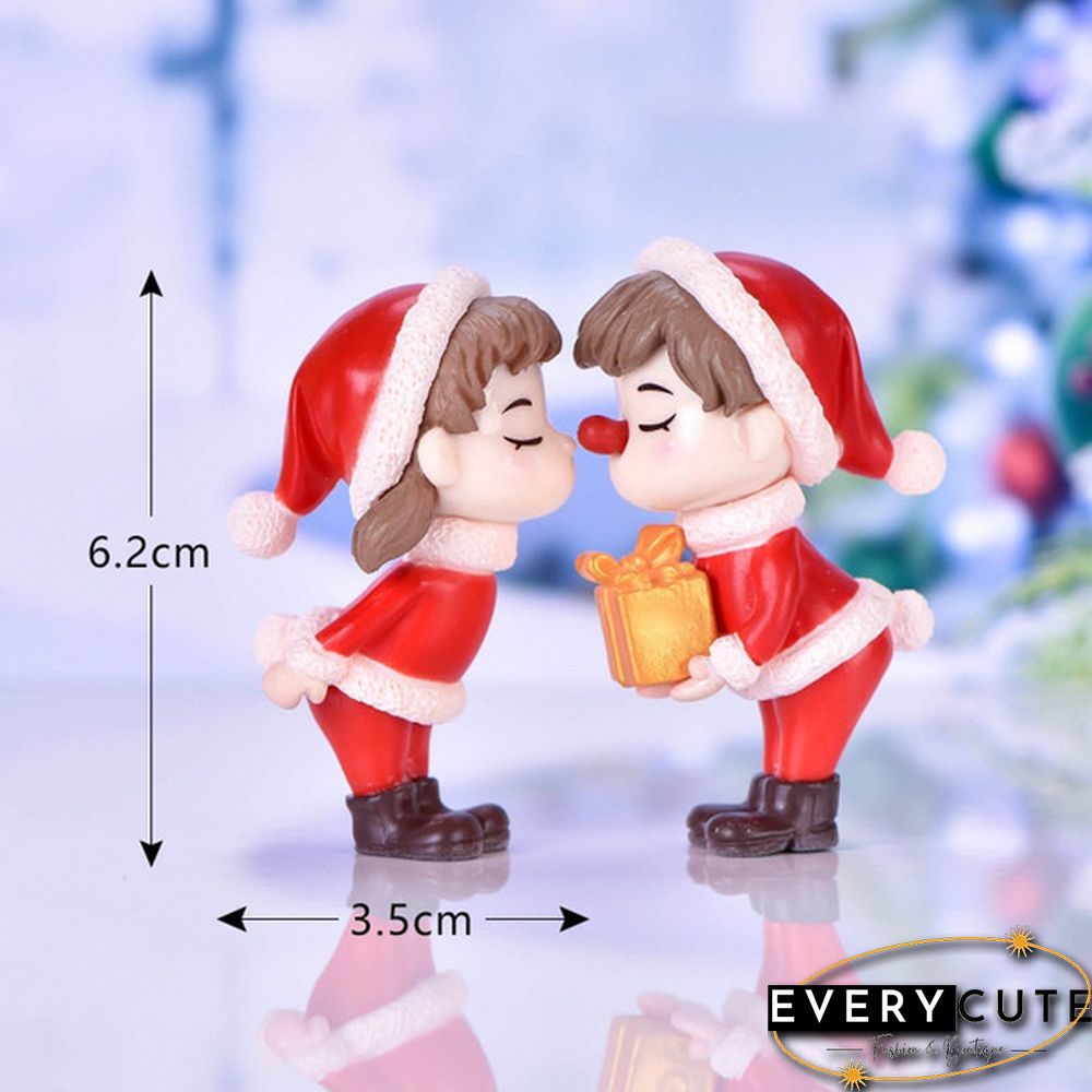 2Pcs/Set Lovely Mini Christmas Couple Dolls Landscape Ornaments Resin Figurines Fairy Garden Bonsai Dollhouse Decoration