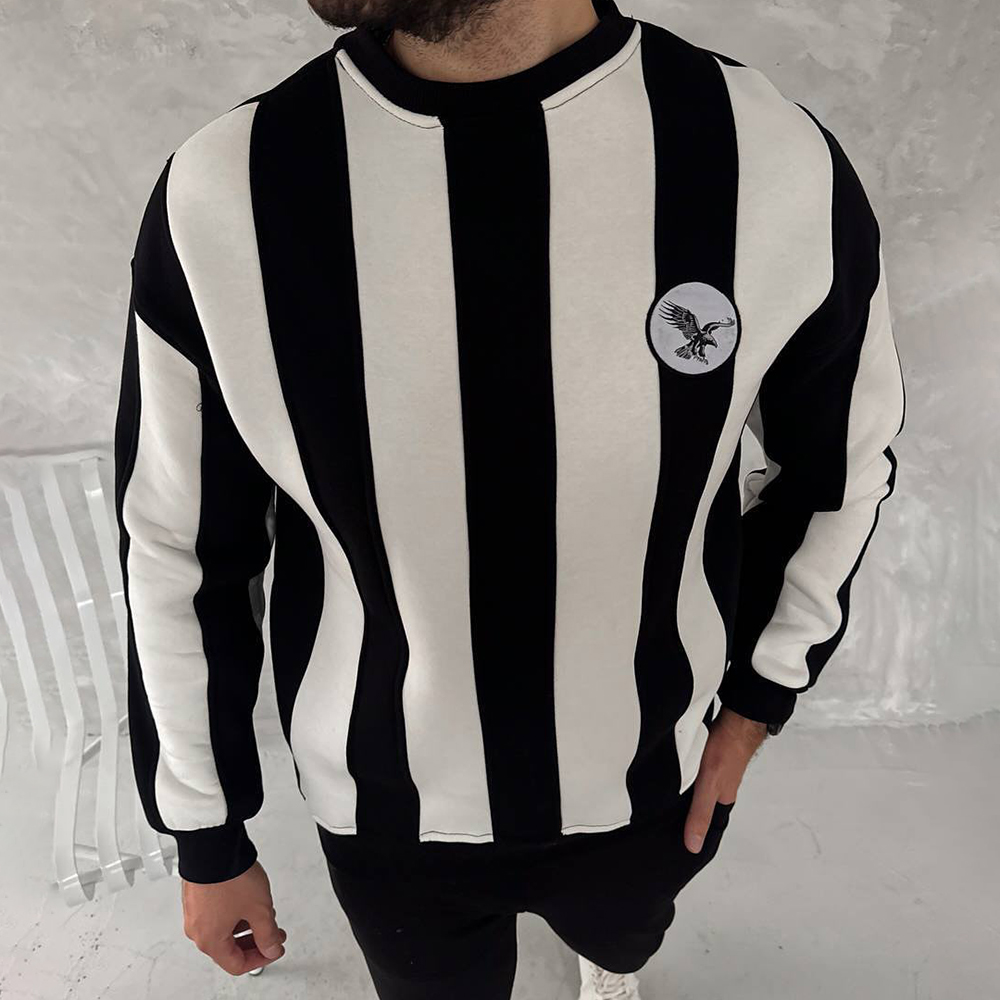 Oversized Unisex Stripe Print Casual Contrast Sweatshirt