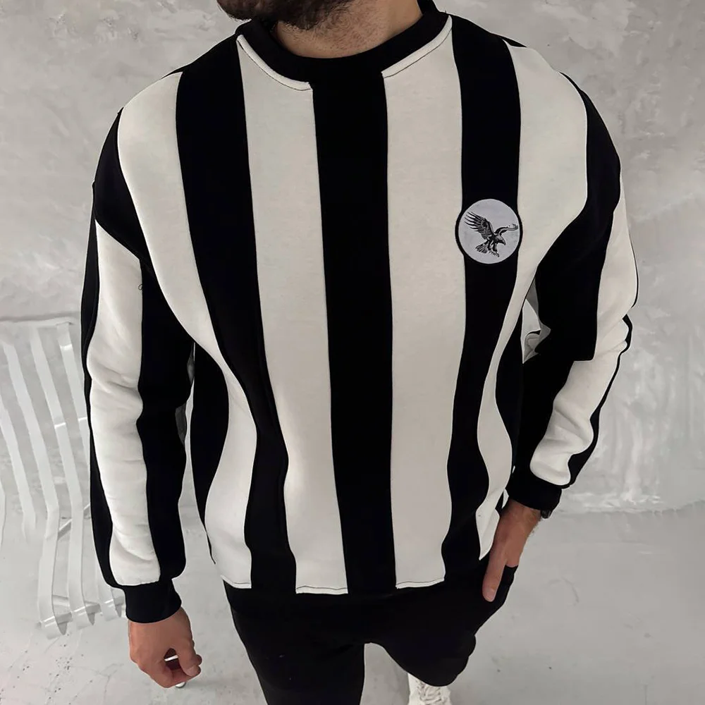 Oversized Unisex Stripe Print Casual Contrast Sweatshirt