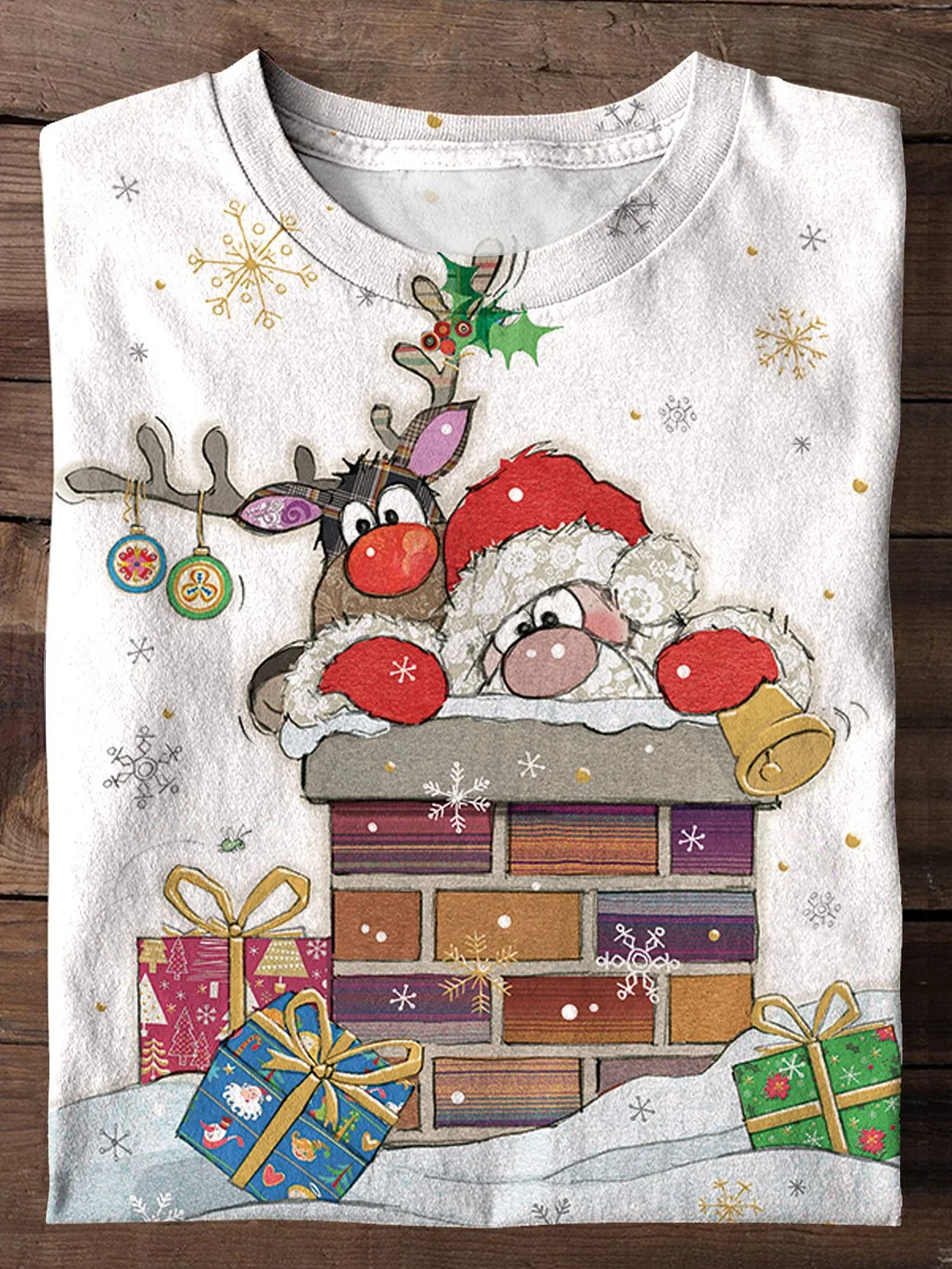 Santa Roof Christmas Art Print Casual T-shirt