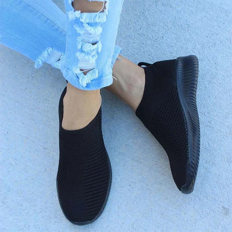 Qengg Fashion Women Flats Soft Sock Shoes Woman Slip On Flat Shoes Round Toe Sock Sneakers Women Shoe Moccasins Plus Size Shoes Female