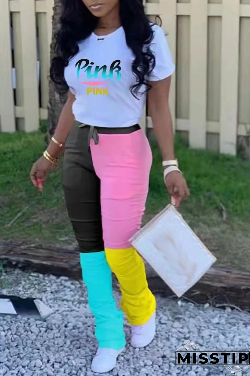 Orange Casual Print Patchwork O Neck Short Sleeve Two Pieces