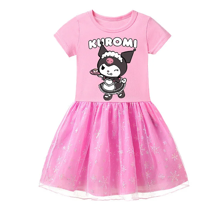 Mayoulove Kuromi Mesh Skirt - Cute Sanrio Character Print - Perfect for Girls' Dress-up and Parties-Mayoulove