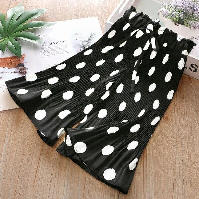 Girls Pants Summer Elastic Chiffon Breathable Loose Wide Leg Pants Girl Clothes Casual Pleated Leggings for Girls