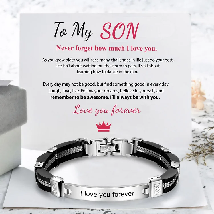 To My Son Custom Text ID Bar Bracelet "I Will Always Be With You"