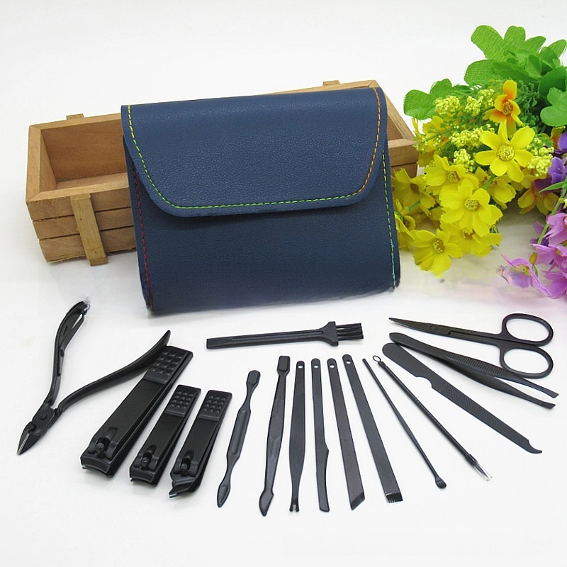 Spot Black 16-piece Set Nail Clippers Nail Clippers Manicure Tools Folding Bag Nail Clippers Set