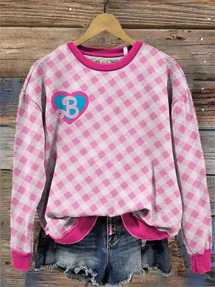 Pink Check Contrast Hem Cozy Sweatshirt