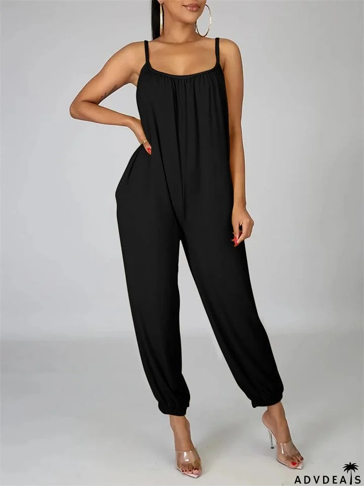 Women's Chic Sexy U Neck Thin Straps Backless Party Jumpsuit
