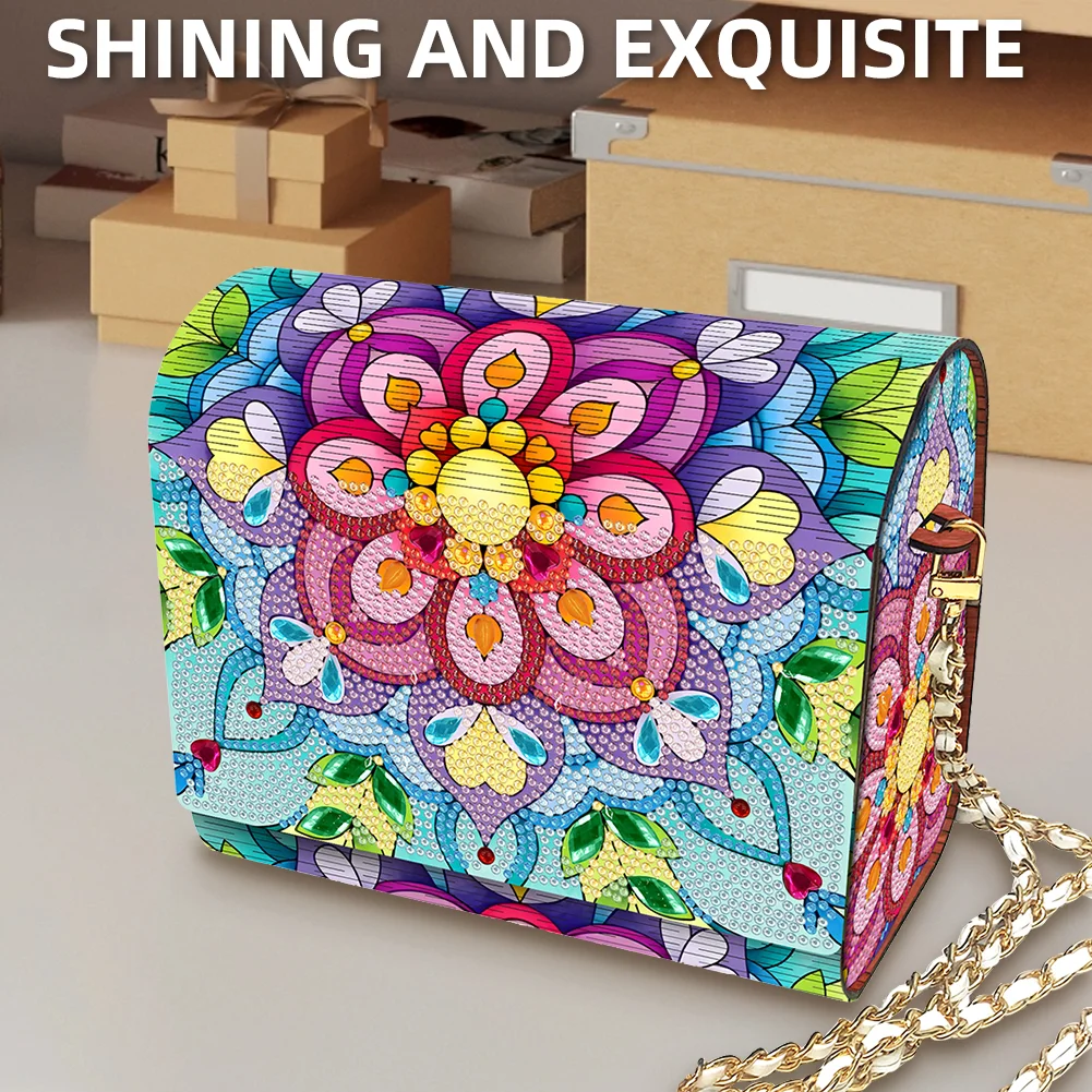 DIY Mandala Diamond Art Wooden Coin Pouch with Chain 5D Diamond Painting Purse