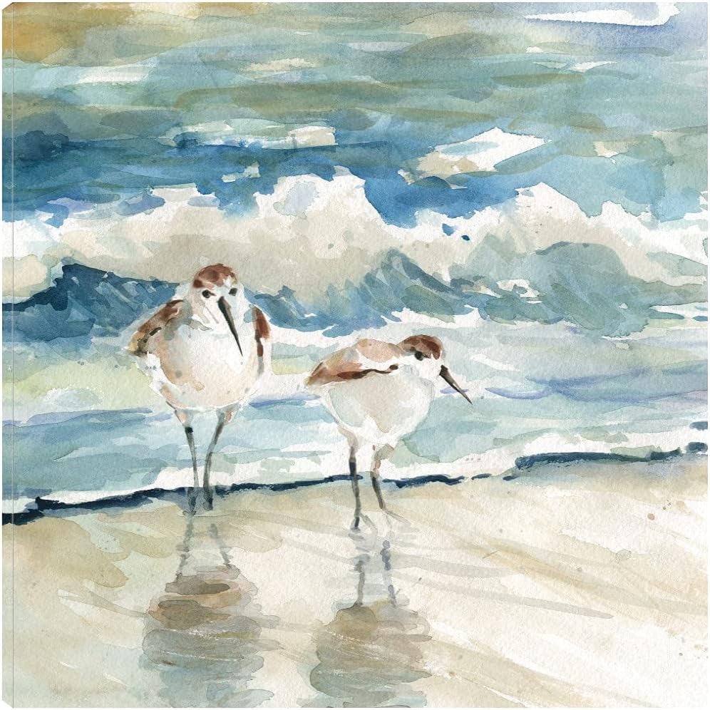Fine Art Canvas Beach Birds Canvas Print by Artist Carol Robinson for Living Room, Bedroom, Bathroom, Kitchen, Office, Bar, Dining & Guest Room - Ready to Hang - 37 in x 37 in (W x H) 37 in x 37 in (W x H)