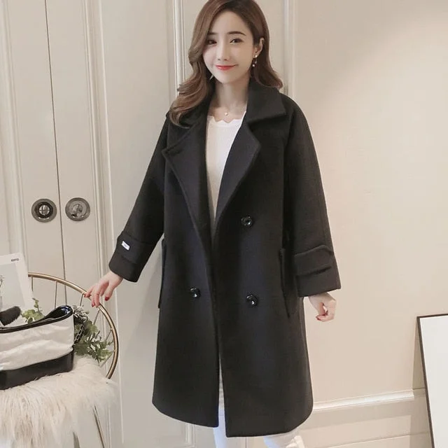 Suofun Loose Pink Casual Button Wool Blends Hot Sale Winter Warm Jacket Long Cashmere Vintage Female Autumn Women's Wool Coats