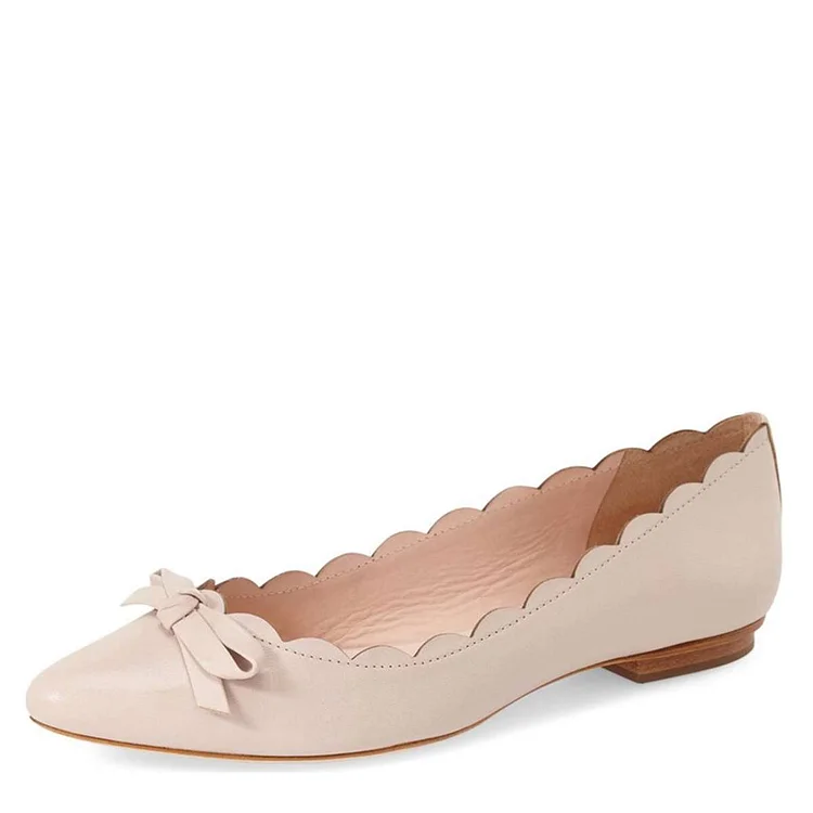 Nude Curvy Bow Comfortable Flats |FSJ Shoes