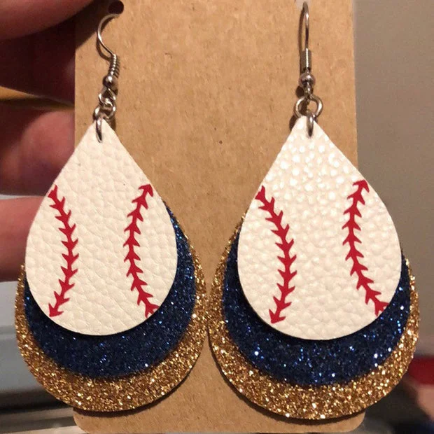 Faux Leather Baseball Earrings