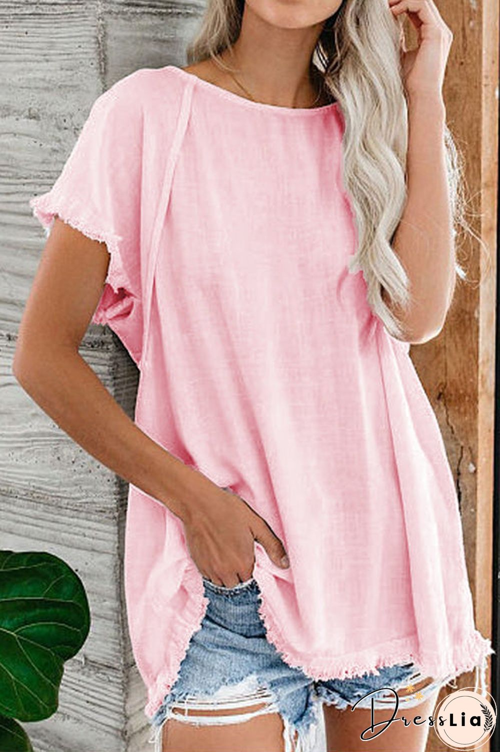 Raw Edge O Neck Short Sleeve T Shirt
