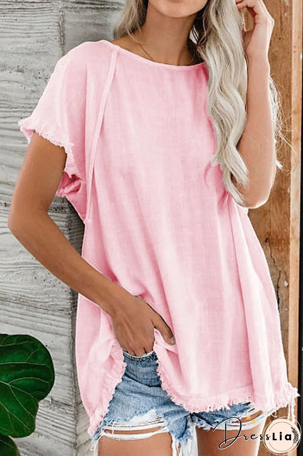 Raw Edge O Neck Short Sleeve T Shirt