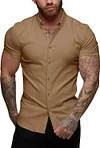 URRU Men's Muscle Dress Shirts Slim Fit Stretch Short Sleeve Casual Button Down Shirts for Men
