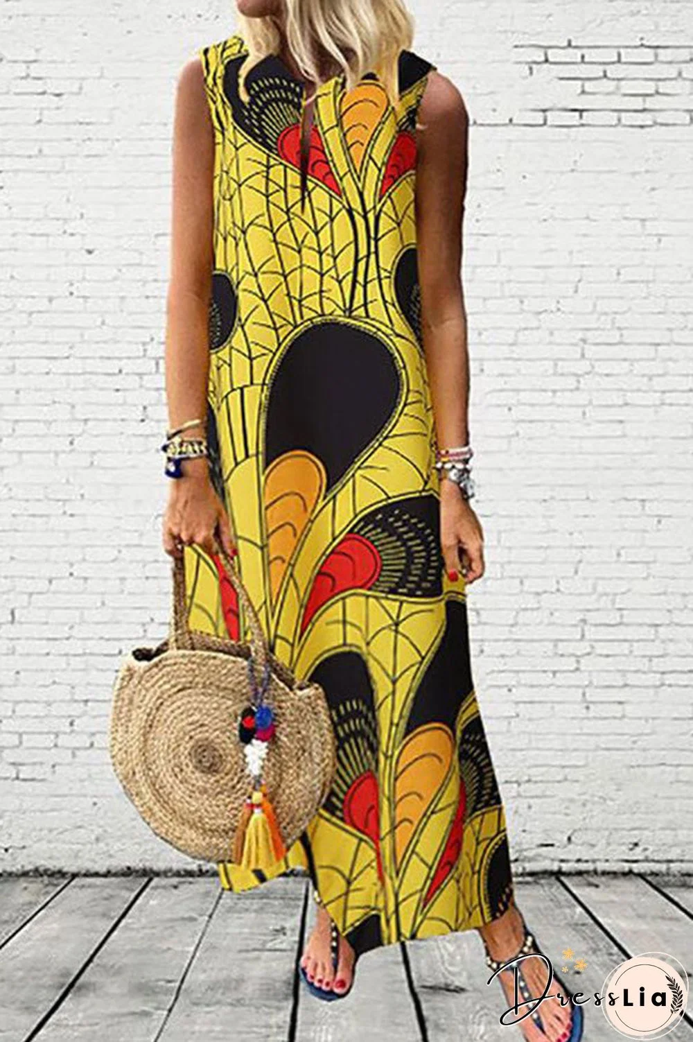 Printed Scoop Sleeveless Maxi Dress