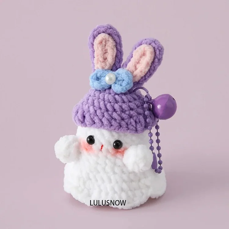 Lulusnow Handmade Purple Halloween Amigurumi Ghost Rabbit Hat  Crochet Key Chain Bag Accessories