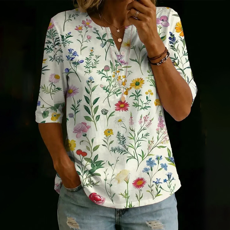 Women's Vintage Floral Pattern Art Print Casual Shirt wearshes