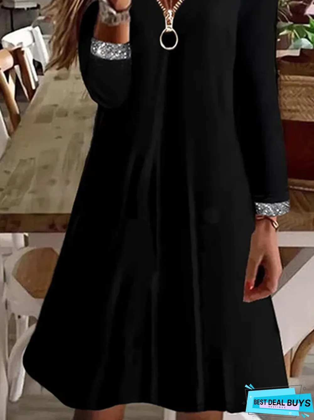 Casual Long sleeve V neck Dress