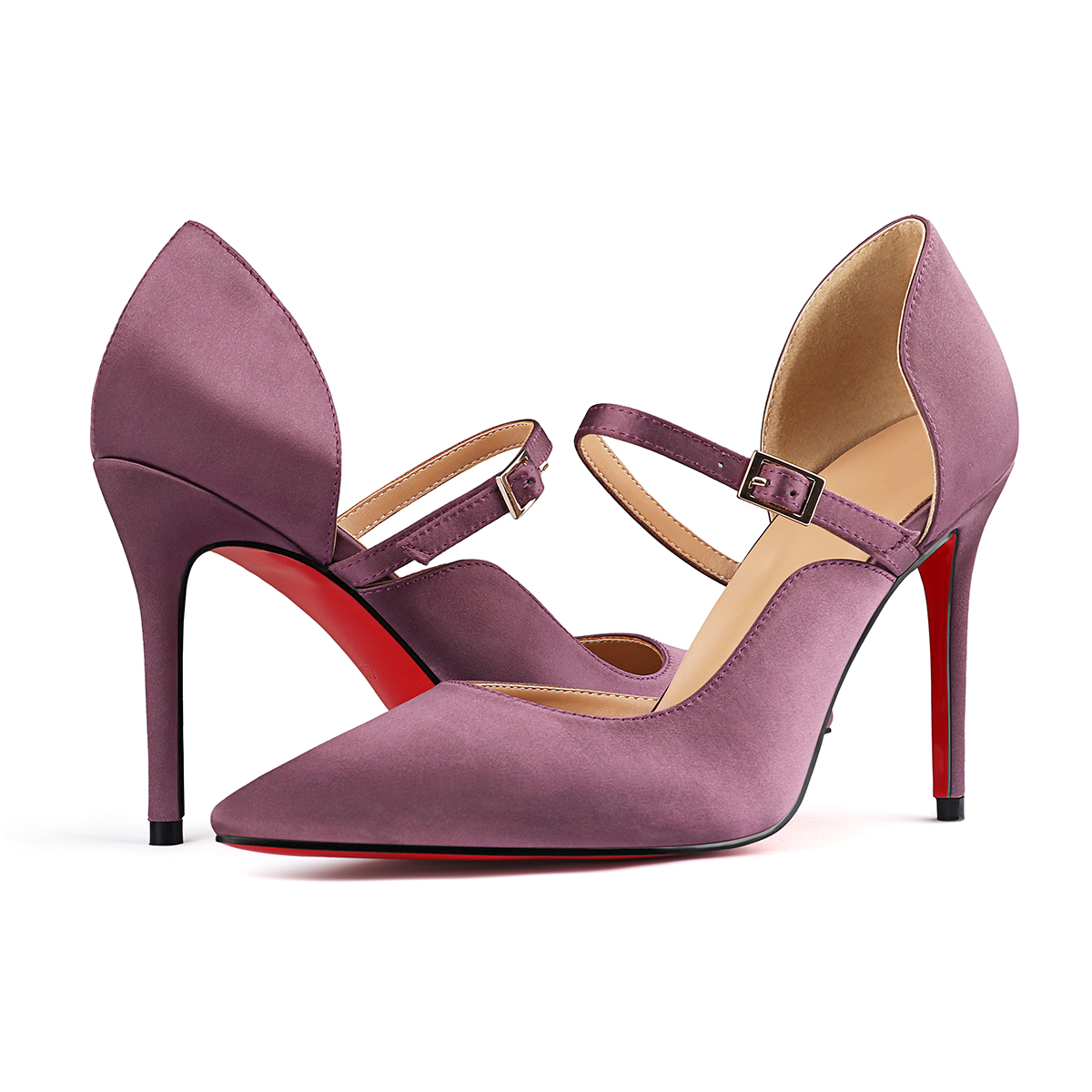 100mm Women's Classic Elegant Stilettos Pointed Toe Red Bottom Silk High Heels-MERUMOTE