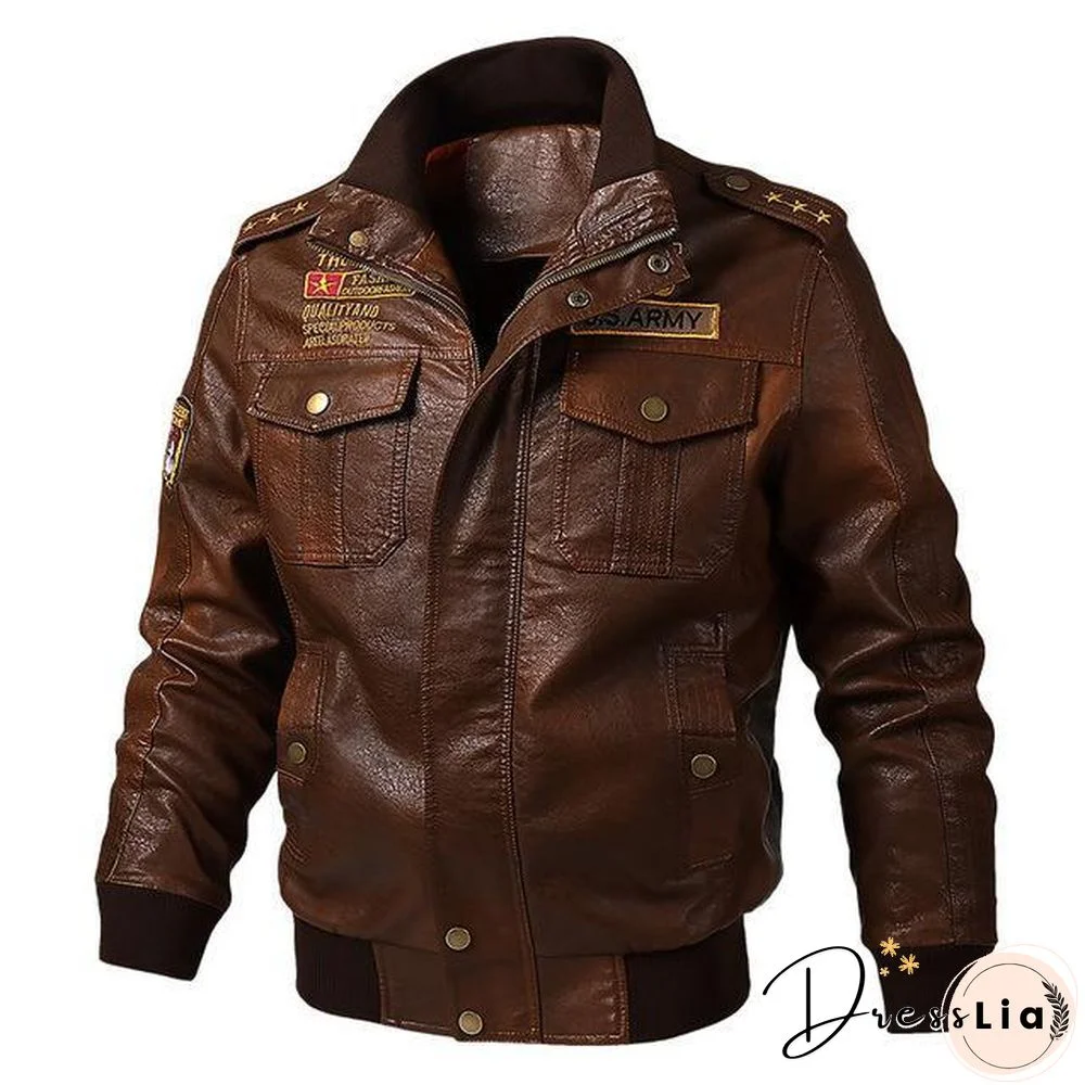 Faux Leather Jacket Men Windproof Outwear Military Army Pilot Bomber PU Leather Jacket Coat 6XL