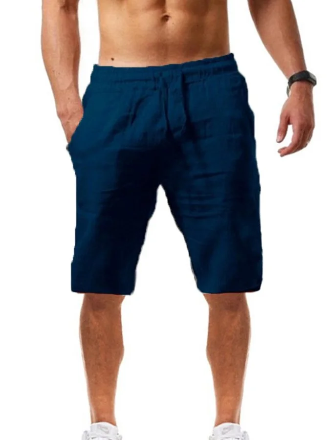 Men's Casual Solid Color Elastic Waist Cotton Shorts socialshop
