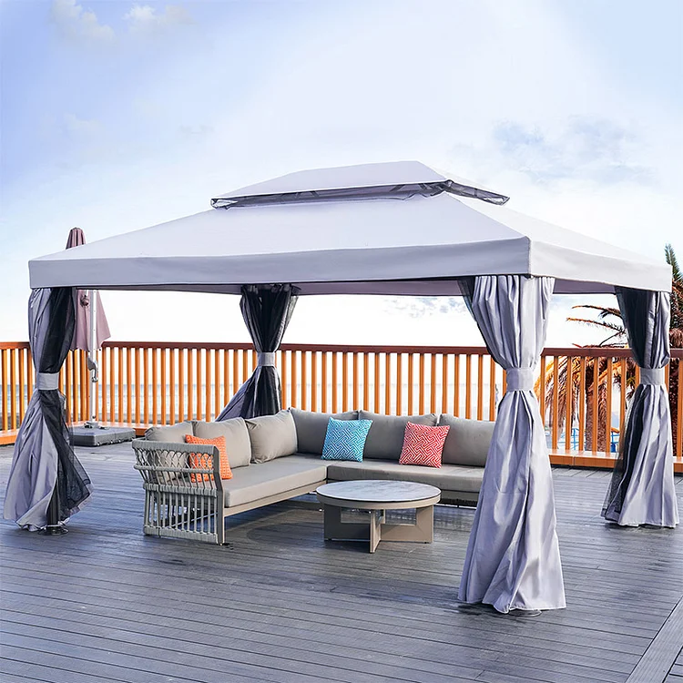 Pop up outlet gazebo with curtains