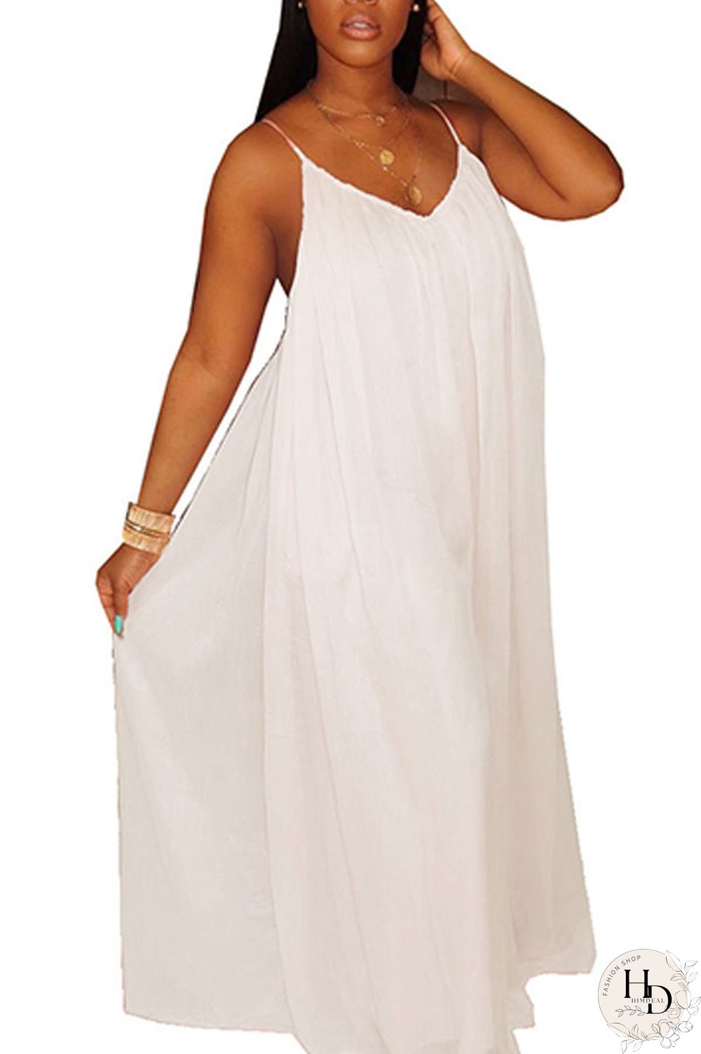 White Fashion Sexy Solid Chiffon Sleeveless V Neck Jumpsuits