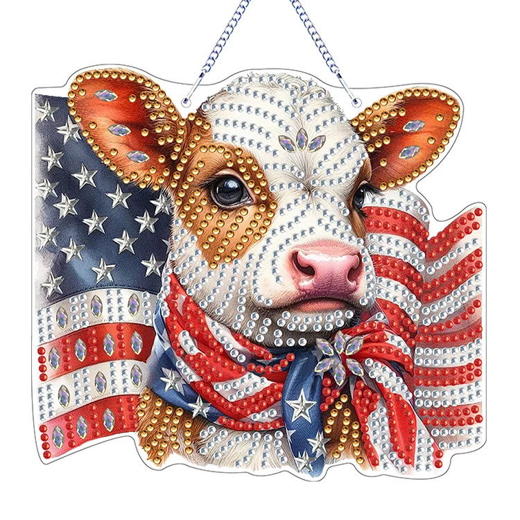 Animal Diamond Painting Art Pendant Acrylic Home Decor (US Independence Day Cow)