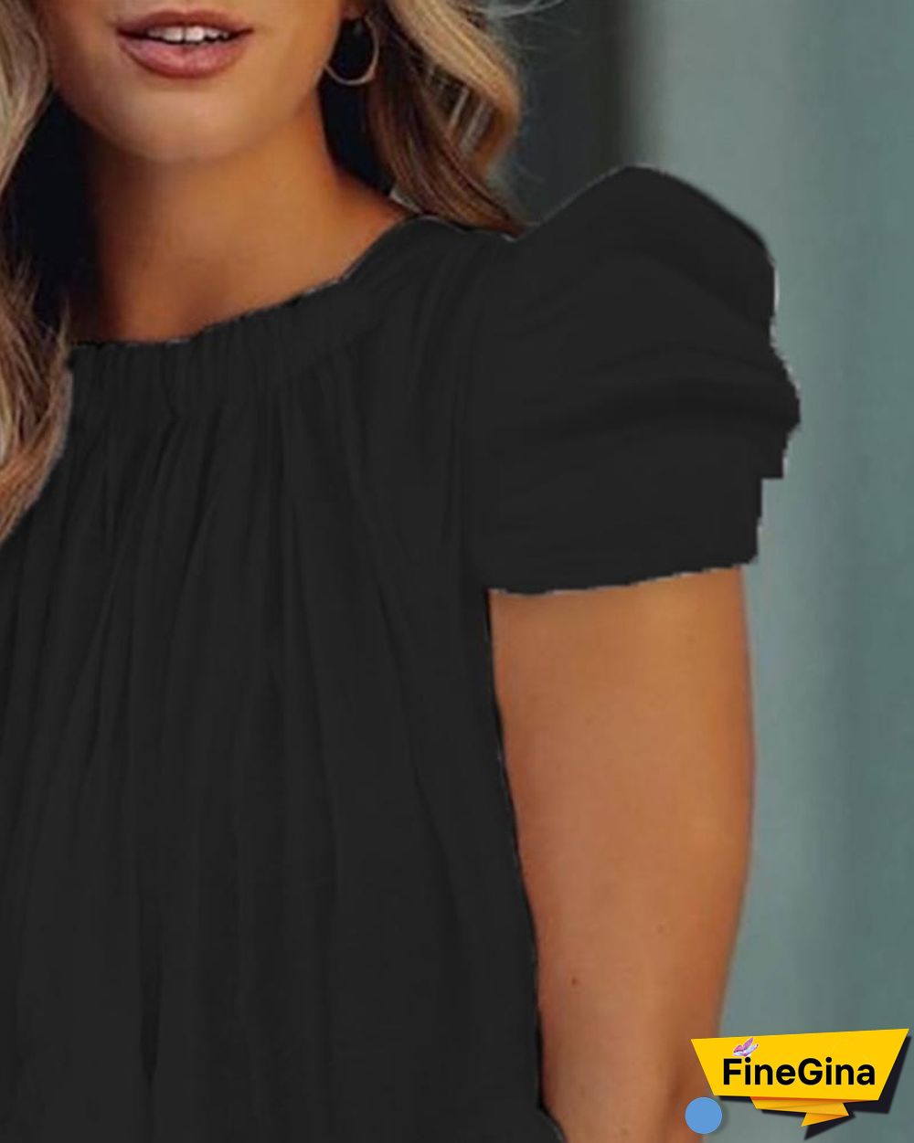 Puff Sleeve Ruffle Hem Ruched Top P14303