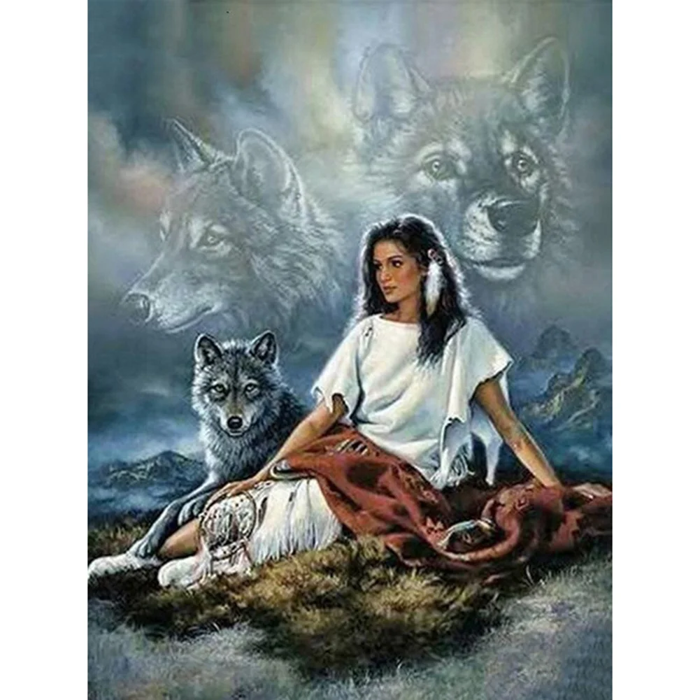 11CT estampado punto de cruz belleza y lobo (50 * 40cm)