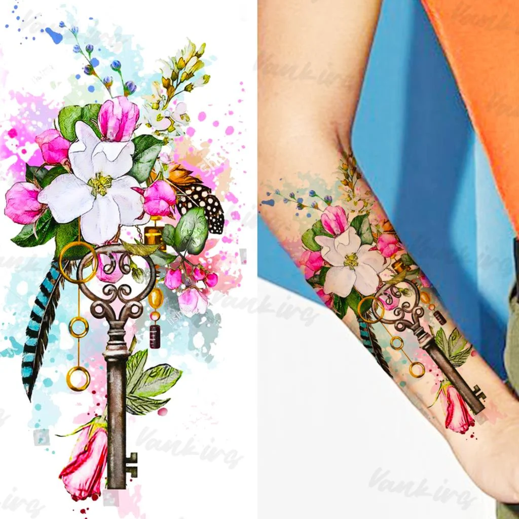 Sdrawing Flower Temporary Tattoos For Women Girls Realistic Lavender Butterfly Flower Fake Tattoo Sticker Forearm Body Tatoos 3D