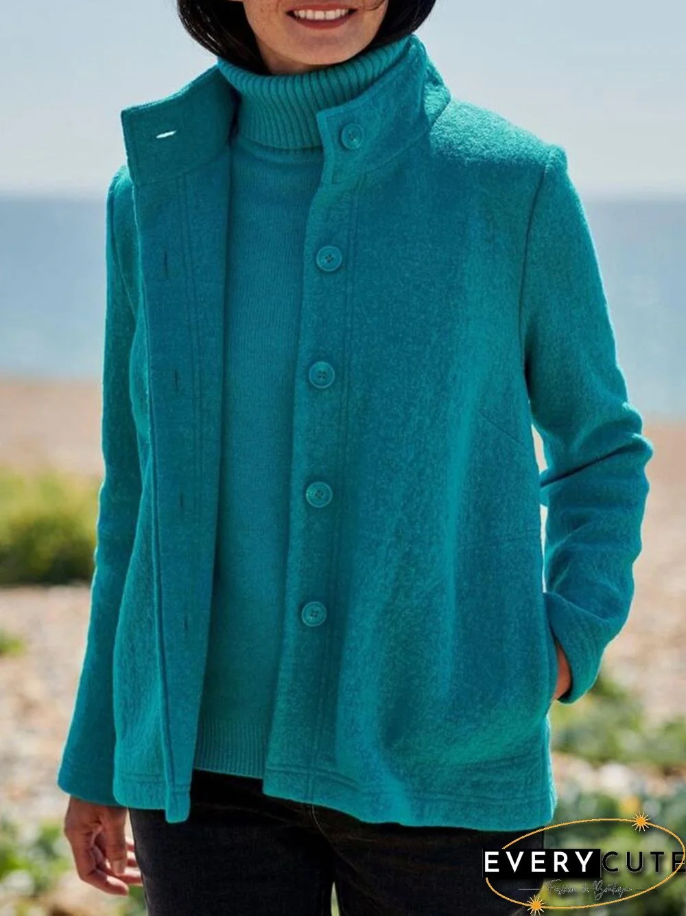 Women Winter Simple Stand Collar Standard Long sleeve Cotton-Blend Jacket