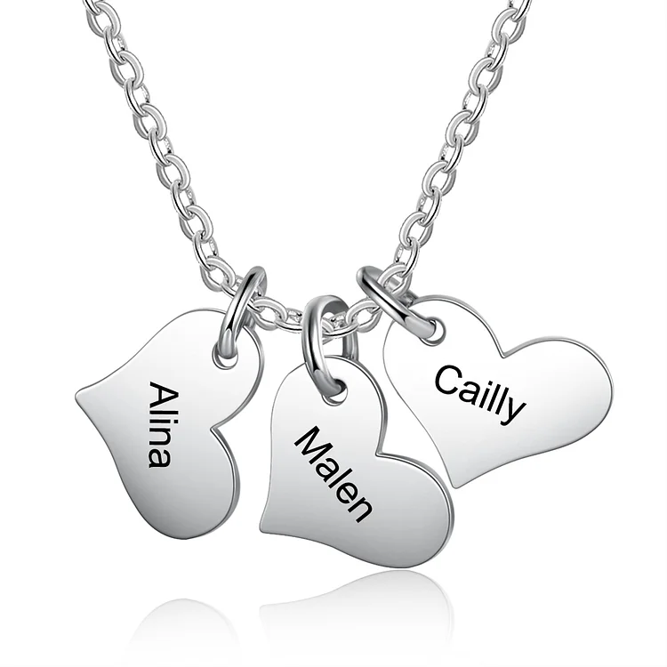 Jessemade Personalised 3 Names-Hearts Necklace For Her