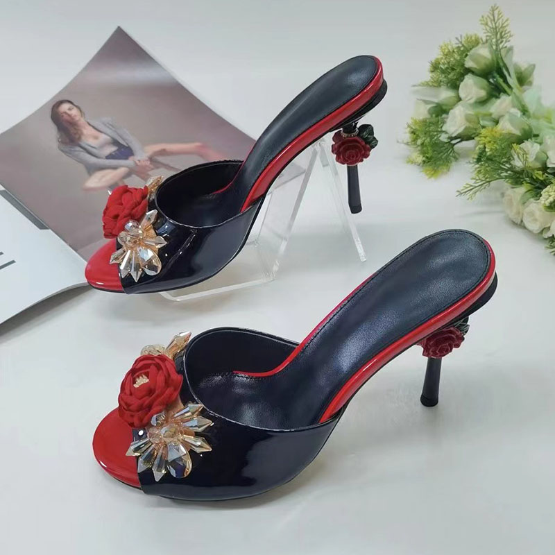 Flower Rhinestone Sandals Woman Open Toe Strange High Heels Lady Party Shoes