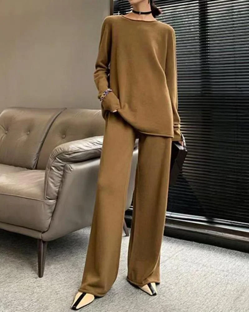 Knit Sweater Wide Leg Pants Two-Piece Set