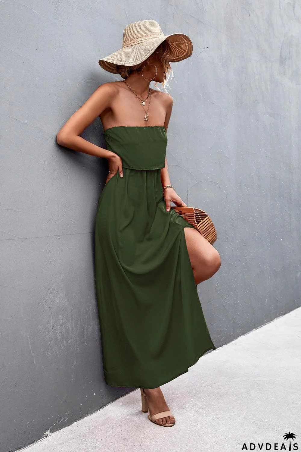 Strapless Split Maxi Dress