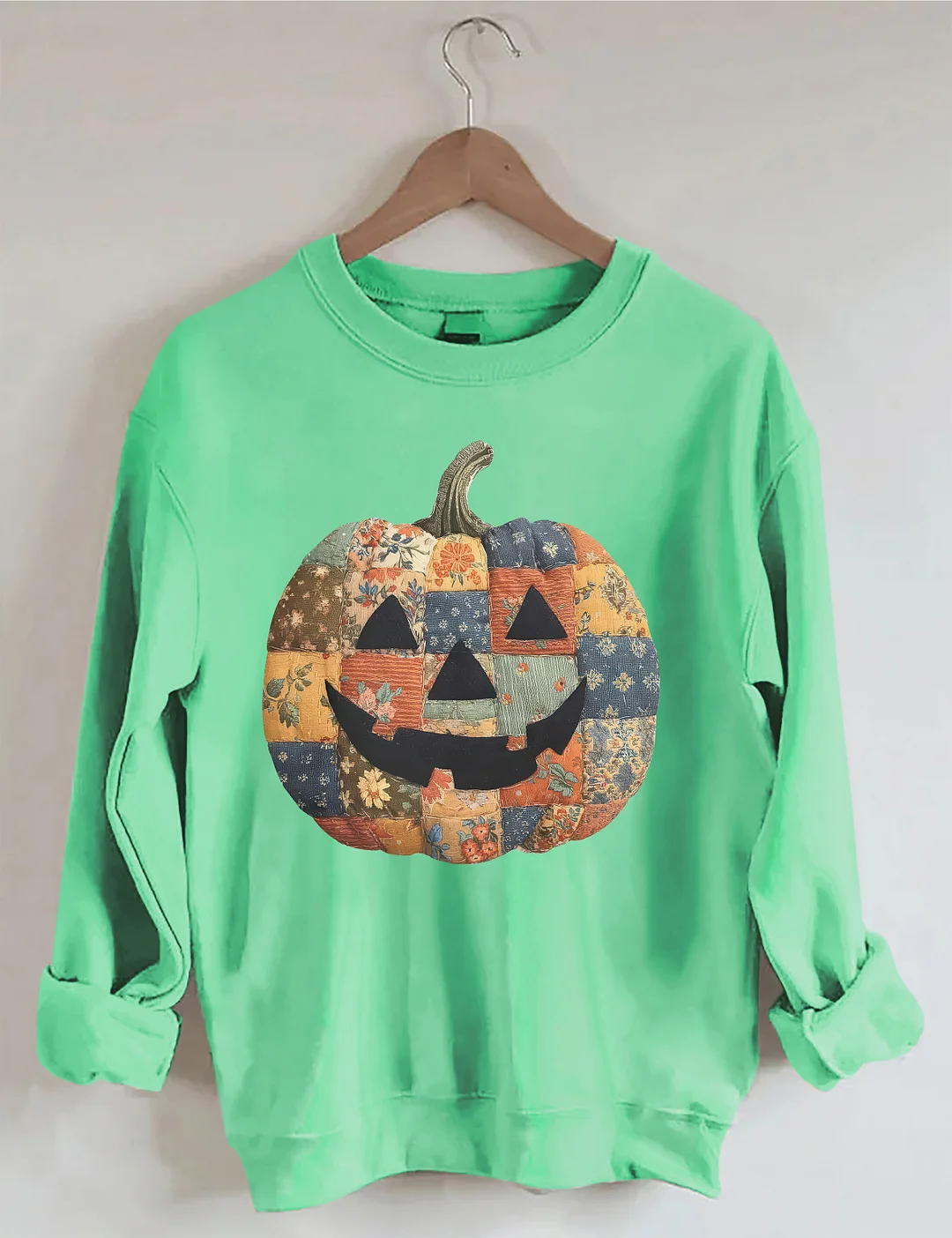 Retro Patchwork Halloween Pumpkin Sweatshirt