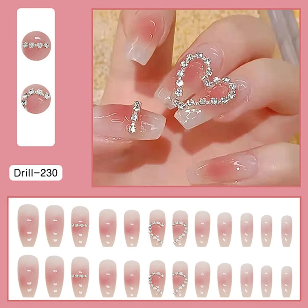 24pcs Pink Rose Design False Nail Patch Coffin Fake Nails Removable Long Paragraph Fashion Manicure Nail Art Press On Nail Tips-Nail Inspo