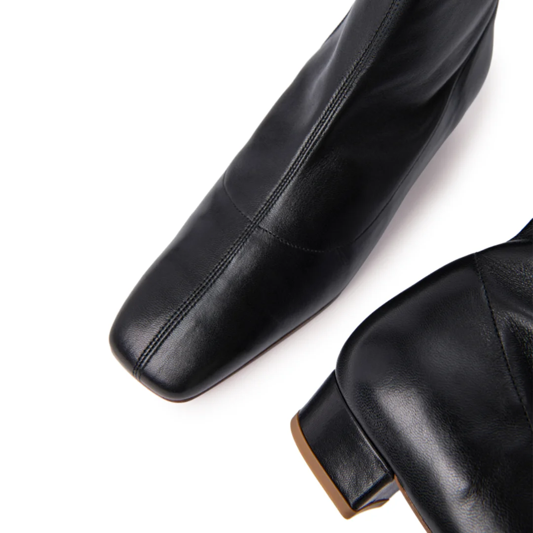 Vegan Leather Square Toe Side-Zip Sexy Ankle Booties in Black